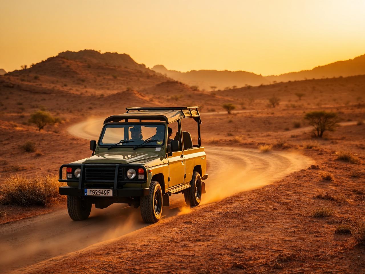 Open-top safari jeep on a Jawai trail